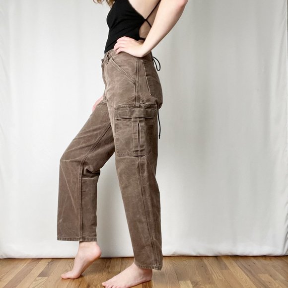 Vintage Cargo Carpenter High Rise Straight Leg Rigid Pants Denim Jeans Trousers - Picture 3 of 11